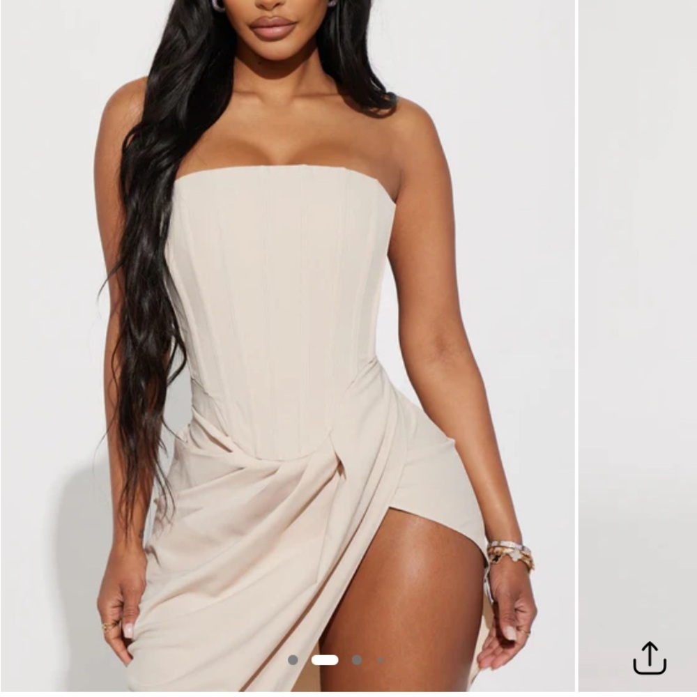 Fashion Nova Strapless Corset Dress - Beige